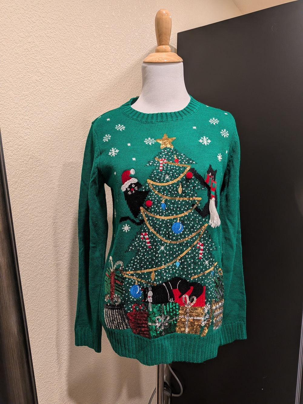 Women's Green Crewneck Holiday Tree Sweater